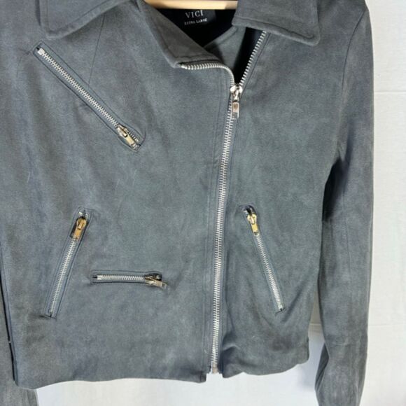 VICI Grey Faux Suede Moto Style Jacket Sz XL - Picture 5 of 7